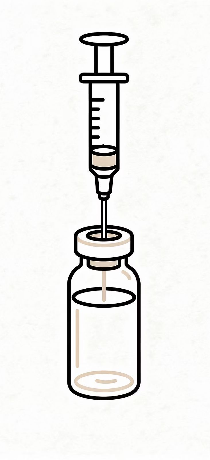Line illustration of a syringe and vial